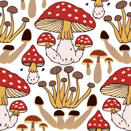 Ilustración de Fly agaric mushrooms. Set. Poisonous mushrooms. Vector illustration, doodle. Isolated background. - Imagen libre de derechos