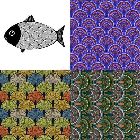 Téléchargez les illustrations : Seamless wavy pattern. Fish scales simple seamless repeat pattern, vector pattern, geometric background. - en licence libre de droit