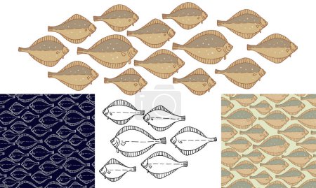 Téléchargez les illustrations : Vector set of small fish. For print and web. - en licence libre de droit