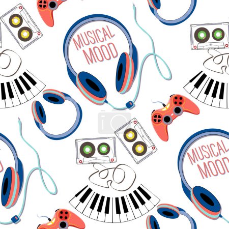 Photo for Retro music icons seamless pattern. 80s music funky background - Royalty Free Image