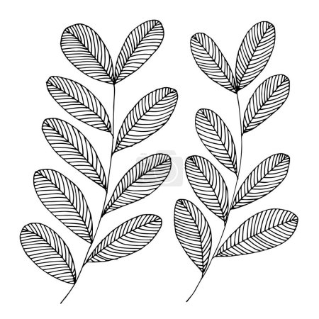 Téléchargez les illustrations : Two branches with leaves. Decor elements. Vector illustration. - en licence libre de droit