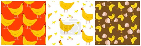 Illustration for Set of bright patterns with chickens. Vector illustration - Royalty Free Image