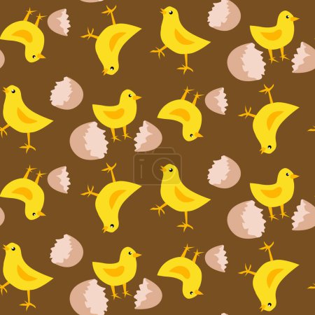 Illustration for Pattern with chickens that hatched from an eggs. Poultry farm. Vector illustration - Royalty Free Image