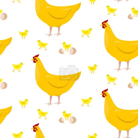 Ilustración de Patrón con gallinas domésticas y pollos. Gallinas y pollos. Ilustración vectorial - Imagen libre de derechos