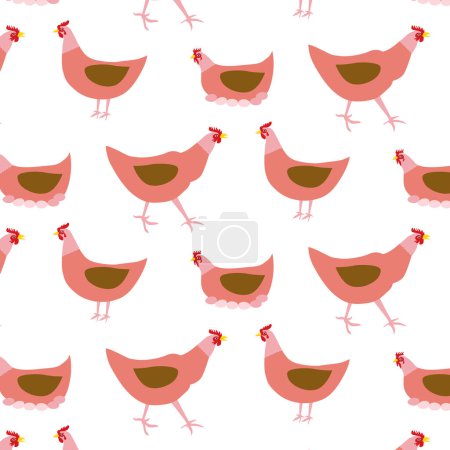 Illustration for Domestic chickens simple pattern. Vector illustration. Poultry yard. - Royalty Free Image