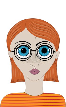 Illustration for Cute girl in glasses with red hair. Vector illustration. Female portrait - Royalty Free Image