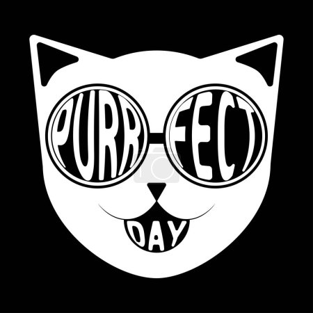 Illustration for Web illustration of cat face with glasses and purrfect day text - Royalty Free Image