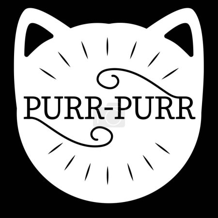 Ilustración de Gato blanco con inscripción de ronroneo sobre fondo negro - Imagen libre de derechos