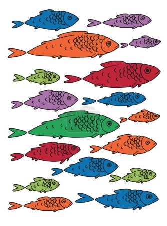 Téléchargez les illustrations : Icônes de poisson ensemble. illustration de conception de couleur plate. - en licence libre de droit