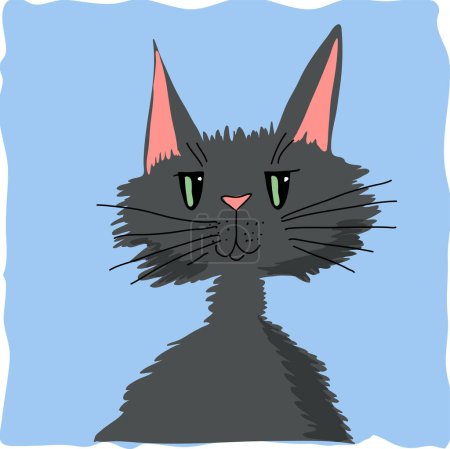 Ilustración de Retrato de un gato negro con ojos verdes. Lindo gato. - Imagen libre de derechos