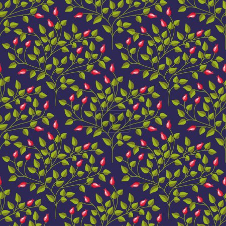 Illustration for Natural pattern. Pattern with bushes and rose hips - Royalty Free Image