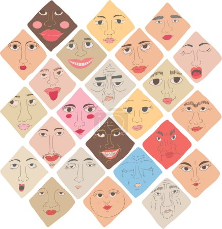 Illustration for Set with people's faces. Different nationalities. Different emotions. - Royalty Free Image