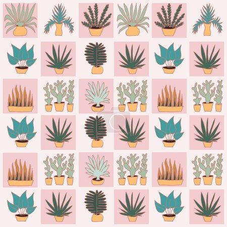 Téléchargez les illustrations : Modèle de plantes en pots. Illustration vectorielle. Pour imprimer. - en licence libre de droit