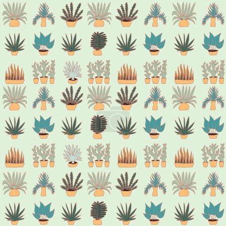 Ilustración de Patrón de un gran conjunto de plantas caseras en macetas. - Imagen libre de derechos