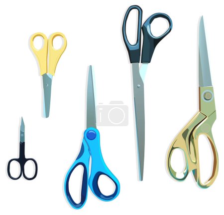 Illustration for A set of scissors 5 pieces. Vector illustration of scissors for sewing, manicure, office. - Royalty Free Image
