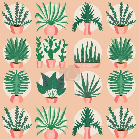 Illustration for Large set of plants in pots. Plants for home decoration. - Royalty Free Image