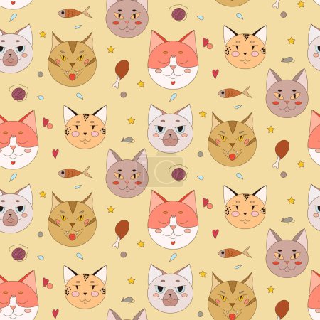 Illustration for Pattern with cats. Cute cat faces. Vector illustration. - Royalty Free Image