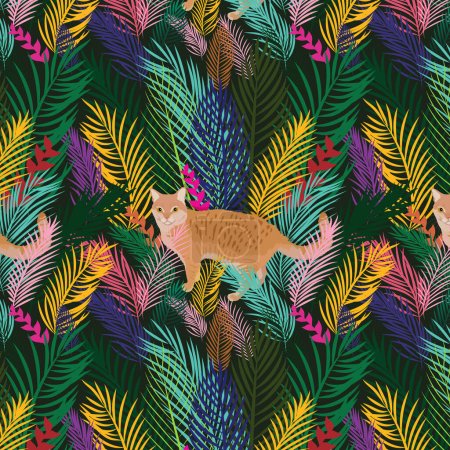 Illustration for Cat in the tropical forest. Wild cat in Africa. Vector image. - Royalty Free Image