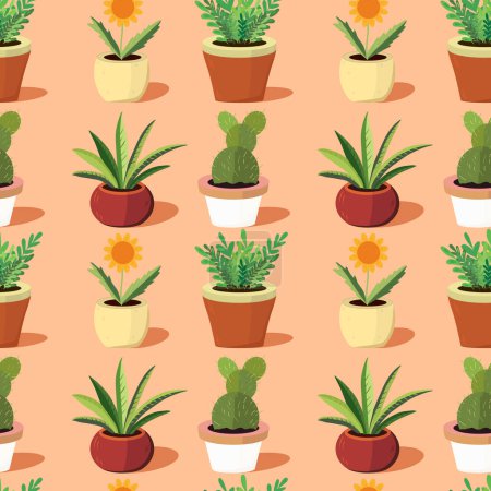 Téléchargez les illustrations : Modèle avec des plantes en pots. Modèle naturel. Illustration vectorielle. - en licence libre de droit