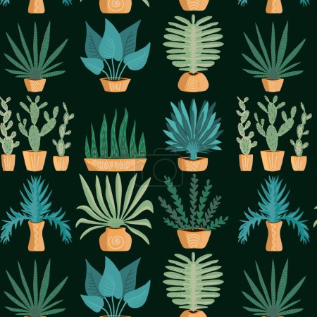 Téléchargez les illustrations : Modèle avec des plantes en pots. Modèle naturel. Illustration vectorielle. - en licence libre de droit