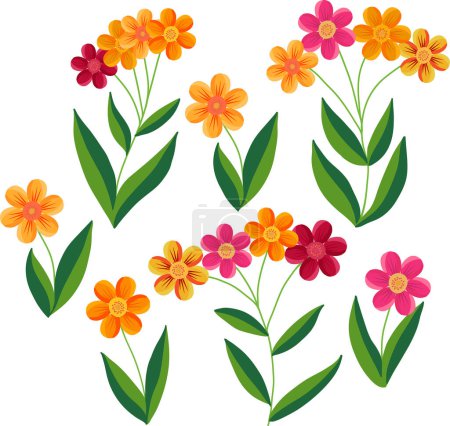Illustration for Set of flowers with green leaves. Beautiful flowers. - Royalty Free Image