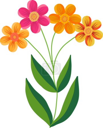 Illustration for Plant with flowers. Flowers of different colors with six leaves. - Royalty Free Image