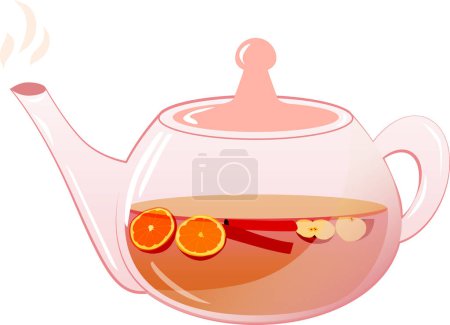 Illustration for Fruit tea in a glass teapot. Kettle with tea. - Royalty Free Image