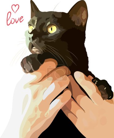 Téléchargez les illustrations : Chat noir entre les mains d'un homme. Amour humain pour les animaux domestiques. - en licence libre de droit