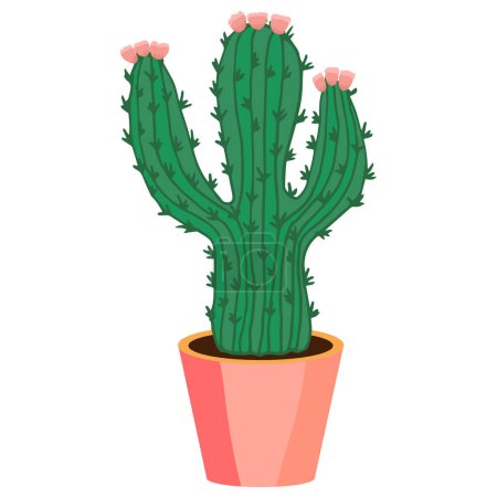 Téléchargez les illustrations : Une plante de cactus dans un pot avec des fleurs - en licence libre de droit