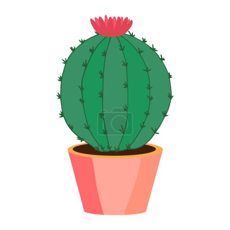 Illustration for A cactus plant in a pot with flowers - Royalty Free Image