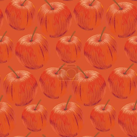 Illustration for A pattern of orange apples on orange background - Royalty Free Image