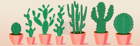 Téléchargez les illustrations : Une variété de plantes de cactus en pots - en licence libre de droit