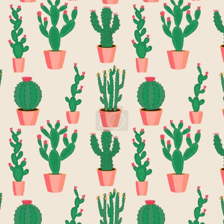 Téléchargez les illustrations : Une variété de plantes de cactus en pots - en licence libre de droit