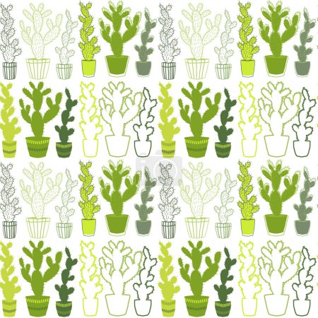 Téléchargez les illustrations : Un motif végétal de cactus avec un fond blanc - en licence libre de droit