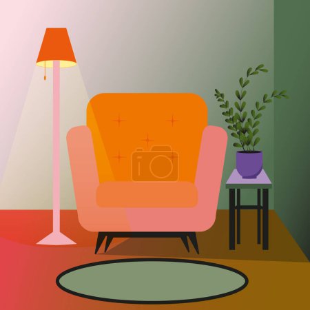 Illustration for Lamp and pink armchair vector illustration - Royalty Free Image