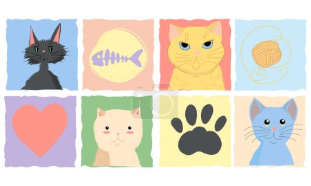 Téléchargez les illustrations : Le visage d'un chat avec des carrés de différentes couleurs - en licence libre de droit