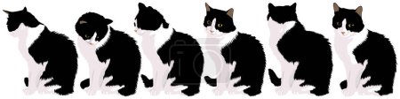 Téléchargez les illustrations : Un groupe de chats debout dans une file - en licence libre de droit