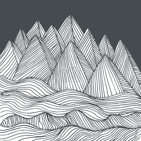 Téléchargez les illustrations : Une chaîne de montagnes au design artistique - en licence libre de droit