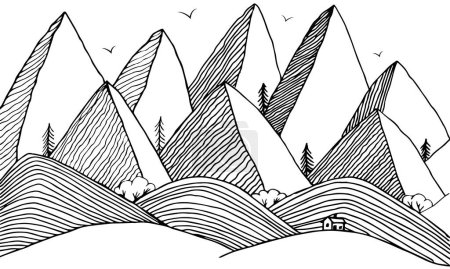 Téléchargez les illustrations : Une chaîne de montagnes avec un effet de dessin en ligne - en licence libre de droit