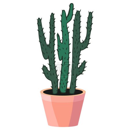 Téléchargez les illustrations : Une plante de cactus dans un pot avec un fond blanc - en licence libre de droit