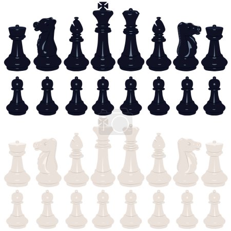 Ilustración de Vector conjunto de piezas de ajedrez en blanco y negro, ilustración vectorial - Imagen libre de derechos