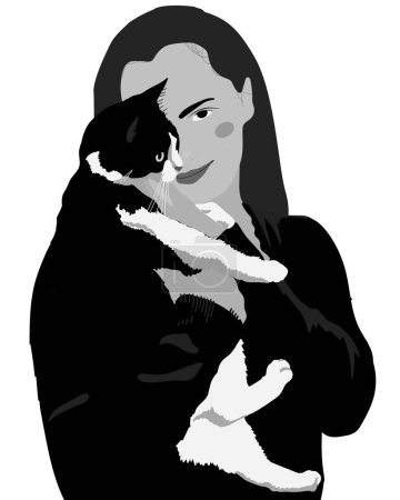 Illustration for Silhouette of woman with cat on a white background. illustration - Royalty Free Image