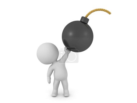 Photo for 3D Character holding up a cartoon bomb. 3D Rendering isolated on white - Royalty Free Image