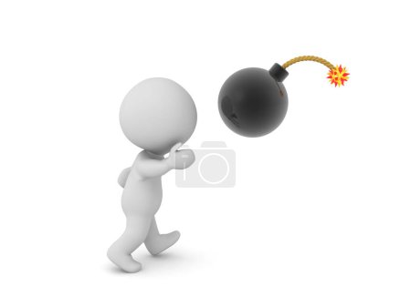 Photo for 3D Character throwing cartoon bomb. 3D Rendering isolated on white - Royalty Free Image