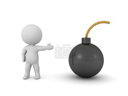 Photo for 3D Character showing cartoon bomb. 3D Rendering isolated on white - Royalty Free Image