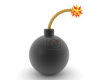 Photo for 3D Rendering of cartoon bomb with lit fuse. 3D Rendering isolated on white - Royalty Free Image