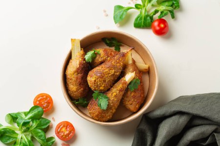 Photo for Plant based meat, healthy vegan chicken drumsticks. Food to reduce carbon footprint, sustainable consumption. Lunch concept - Royalty Free Image