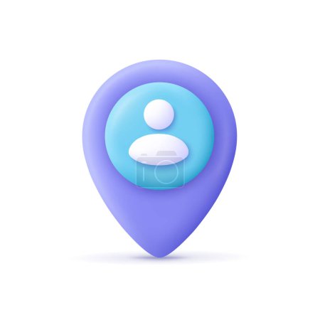 Map pointer marker, pin with a person, user icon. People location concept. 3d vector icon. Cartoon minimal style.