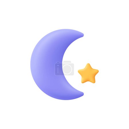 Crescent moon and golden star. Weather, dream and space concept. 3d vector icon. Cartoon minimal style.