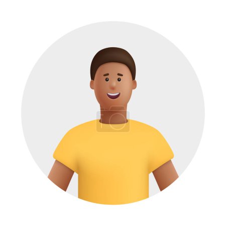 Ilustración de Joven hombre africano sonriente avatar. 3d vector personas carácter ilustración. Estilo minimalista de dibujos animados. - Imagen libre de derechos